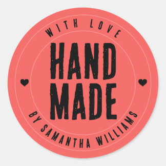 Adesivo Feito à Mão com Amor Coral Rosa Artesanal Personal
