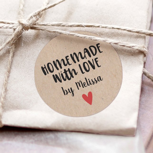 Adesivo Feito à Mão Com Amor Kraft Personalizado (Criador carregado)