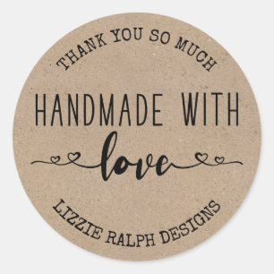 Adesivo Feito à Mão com Amor Look Kraft Personalizado Obri