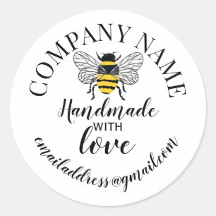 Adesivo Feito à mão com amor nome da empresa bee