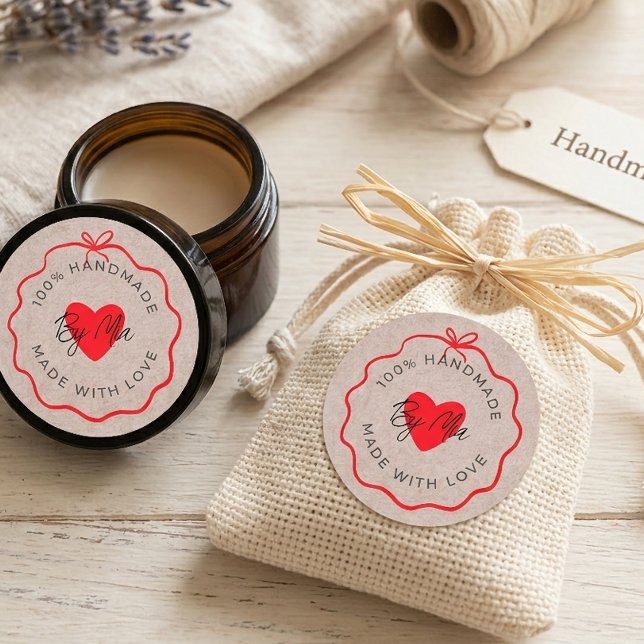 Adesivo Feito à Mão Com Amor Personalizado Pequena (Criador carregado)