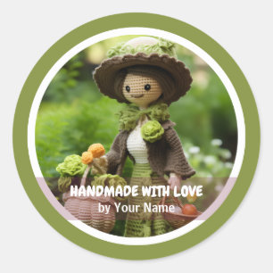 Adesivo Feito à mão com amor Senhora jardim de crochê