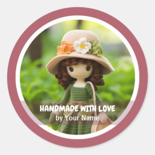 Adesivo Feito à mão com amor Senhora jardim de crochê