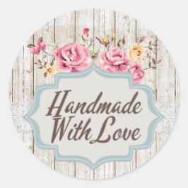 Adesivo Feito à Mão Com Amor Shabby Chic Floral Rústico Ma