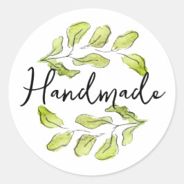 Adesivo Feito à mão com folhas verde de aquarela