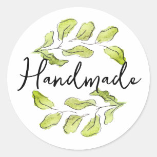 Adesivo Feito à mão com folhas verde de aquarela