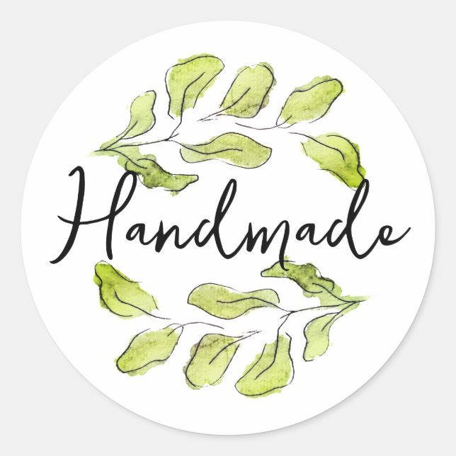 Adesivo Feito à mão com folhas verde de aquarela (Frente)