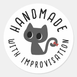 Adesivo Feito à Mão com Improvisação Desenho de Gato Preto