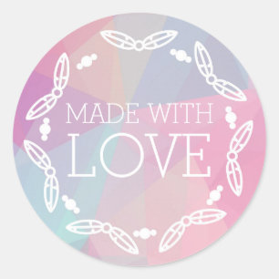 Adesivo Feito Com Amor Boho Chic Penas Geométrico Pastel