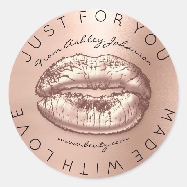 Adesivo Feito Com Amor, Com Lábios De Maquiagem Dourados D (Frente)