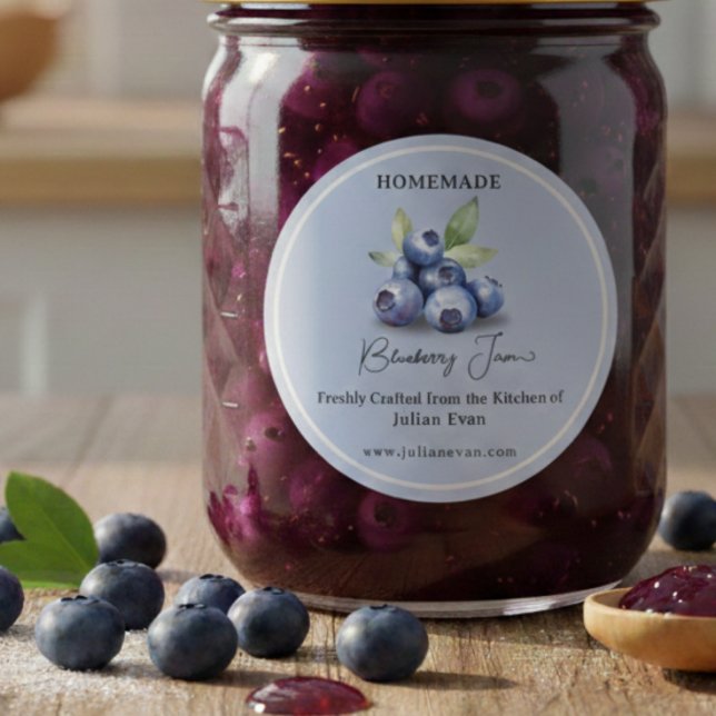 Adesivo Feito com Amor Geléia Caseira de Mirtilo (Crafted with Love Homemade Blueberry Jam Classic Round Sticker)
