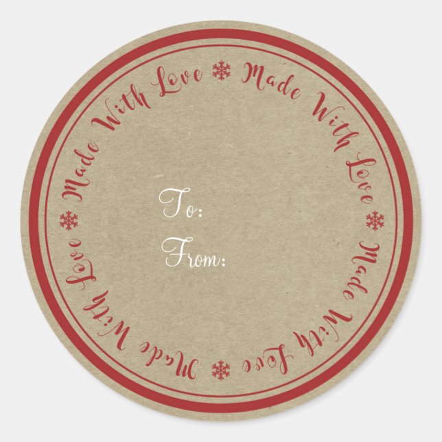 Adesivo Feito com Amor Handmade Rústico Kraft Natal (Frente)