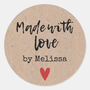 Adesivo Feito Com Amor, Kraft Personalizado