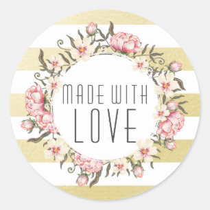 Adesivo Feito com Amor Listras Douradas Modernas & Floral