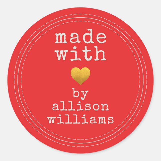 Adesivo Feito com Amor Moderno Nome Personalizado (Frente)