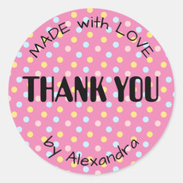 Adesivo FEITO com AMOR personalizado bolinhas