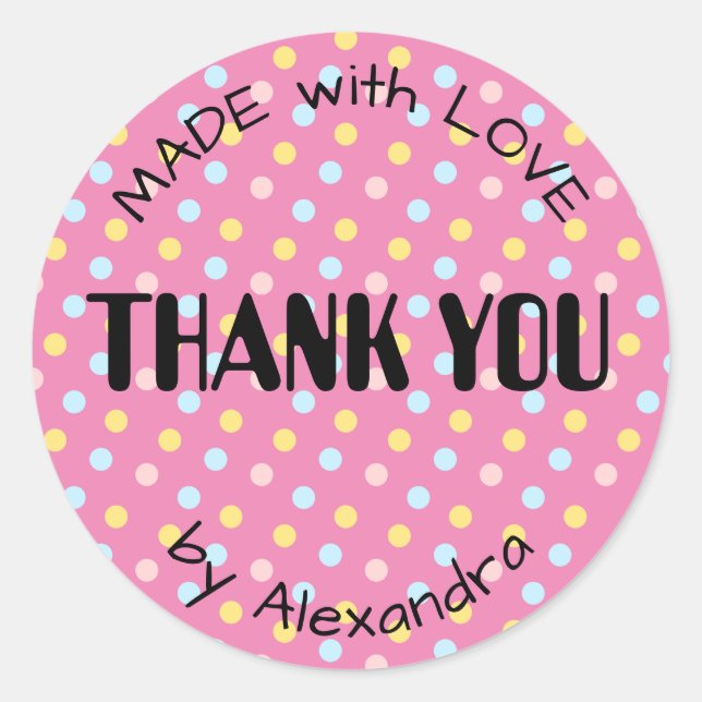Adesivo FEITO com AMOR personalizado bolinhas (Frente)