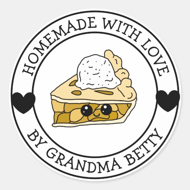 Adesivo Feito com Amor, Torta de Maçã, Caseiro  (Frente)