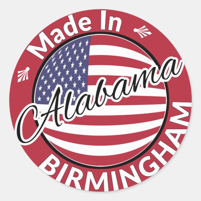 Adesivo Feito em Birmingham Alabama Stars and Stripes Flag (Frente)