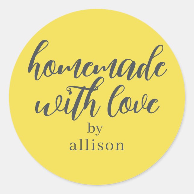Adesivo Feito em Casa com Amor Presente Amarelo Personaliz (Frente)