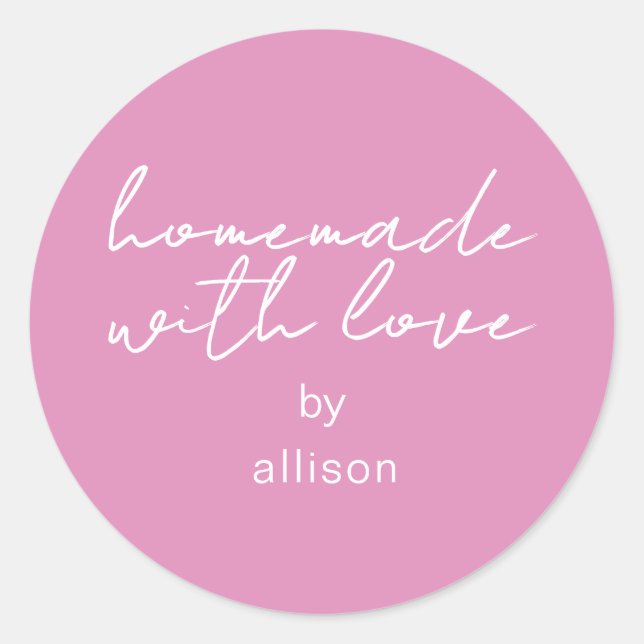 Adesivo Feito em Casa com Amor Presente Personalizado Rosa (Frente)