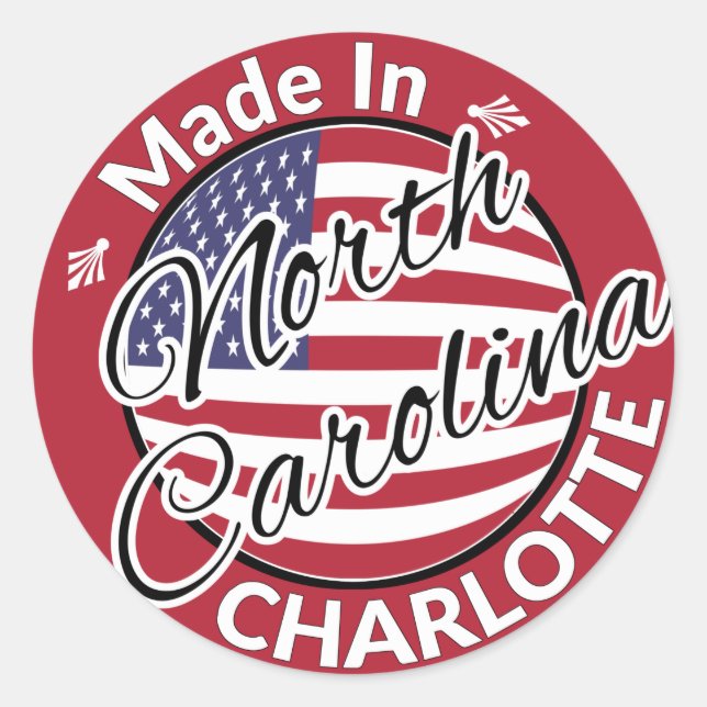 Adesivo Feito em Charlotte North Carolina EUA Flag (Frente)