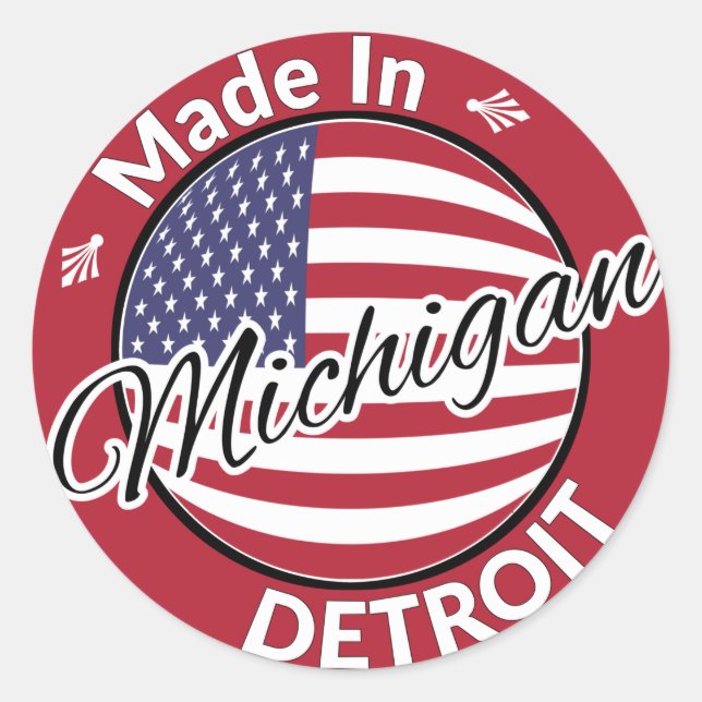 Adesivo Feito em Detroit Michigan USA Flag (Frente)