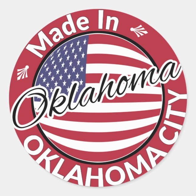 Adesivo Feito em Oklahoma City Oklahoma USA Flag (Frente)