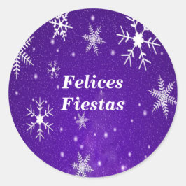 Adesivo Felices Fiestas Snowflakes Blue Round Stickers