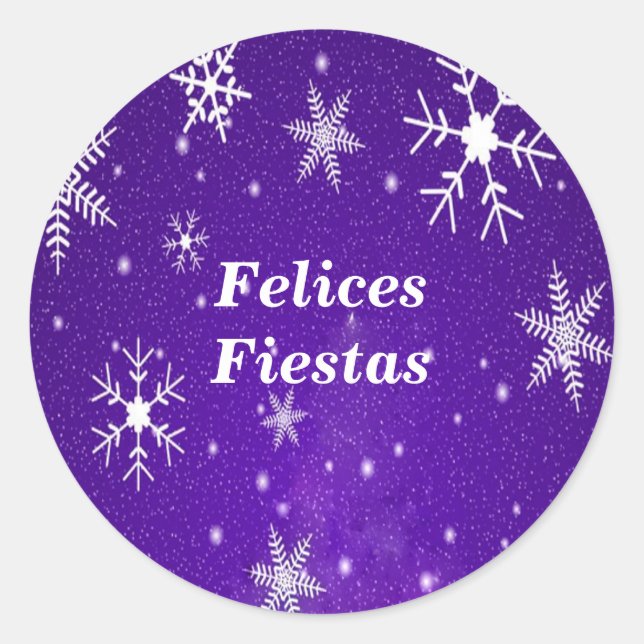 Adesivo Felices Fiestas Snowflakes Blue Round Stickers (Frente)
