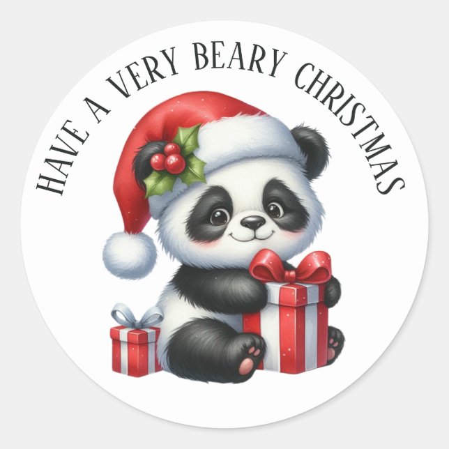 Adesivo Felicidade de Natal com um panda engraçado (Frente)