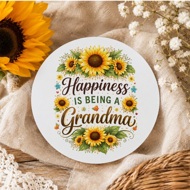 Adesivo Felicidade do Girassol É Ser Uma Avó (Sunflower Happiness Is Being A Grandma Classic Round Sticker)
