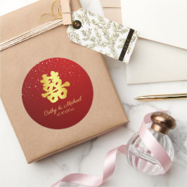 Adesivo Felicidade dupla do floco de neve vermelho-chinês