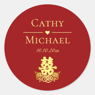 Adesivo Felicidade dupla elegante rosa do casamento chinês