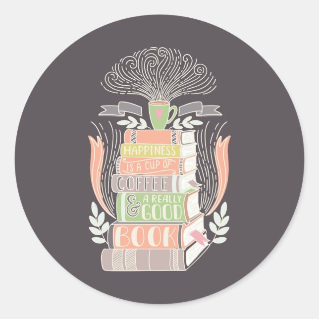 Adesivo Felicidade é Café e Livros (Frente)