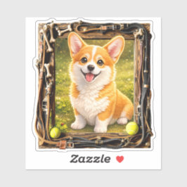 Adesivo Felicidade, Enquadrada - Filhote Corgi
