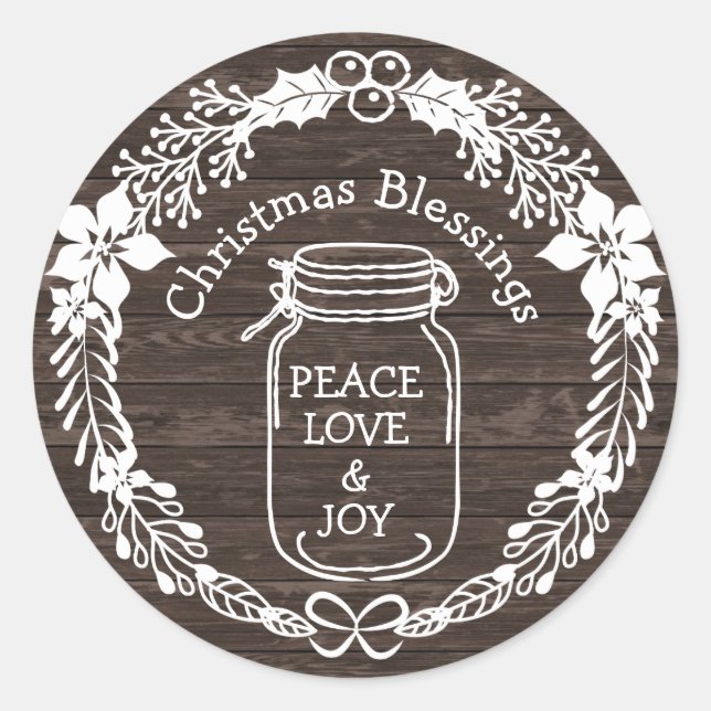 Adesivo Felicitações de Natal Paz Amor Joy Mason Jar (Frente)