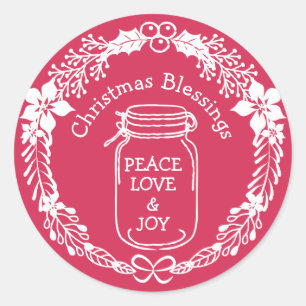 Adesivo Felicitações de Natal Paz Amor Joy Mason Jar