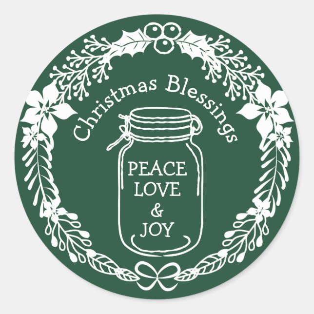 Adesivo Felicitações de Natal Paz Amor Joy Mason Jar (Frente)
