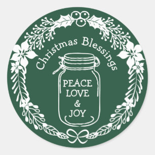 Adesivo Felicitações de Natal Paz Amor Joy Mason Jar