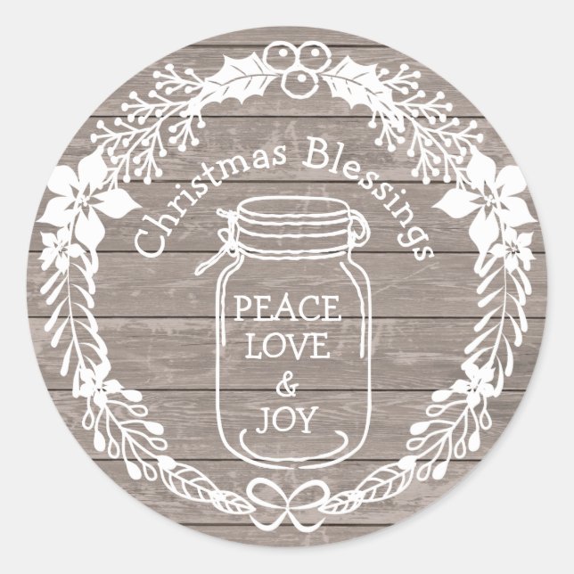 Adesivo Felicitações de Natal Paz Amor Joy Mason Jar (Frente)