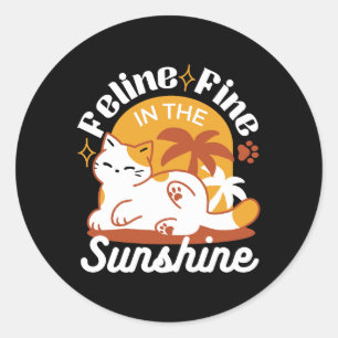Adesivo Feline Fine no Sol - Gato Tropical Relaxado