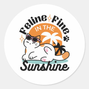 Adesivo Feline Fine no Sol - Gato Tropical Relaxado