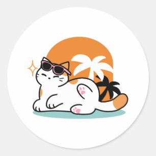 Adesivo Feline Fine no Sol - Gato Tropical Relaxado