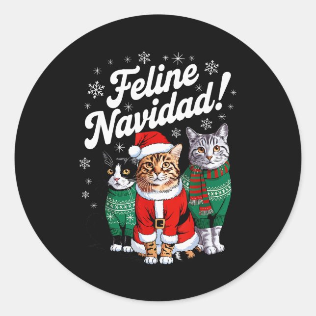 Adesivo Feline Navidad Funny Cat Christmas Holiday Xmas Sa (Frente)