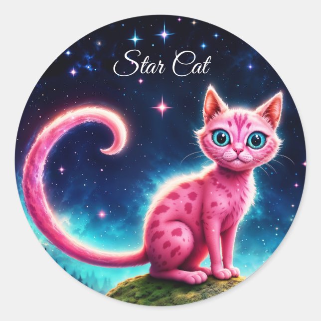 Adesivo Felino de olhos azuis mágicos sob estrelas brilhan (Frente)