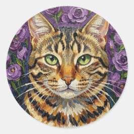 Adesivo Felino e Floral | Gato Tabby Cinza Artístico Fofo