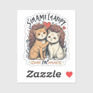 Adesivo Felino Romântico - Casal de Gato Vinil Sticker