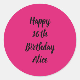 Adesivo Feliz 16.º aniversário, Pink Black Name Girly