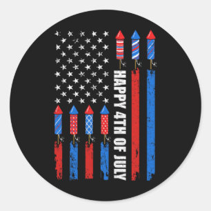 Adesivo Feliz 4 De Julho Americano Flag Fireworks Patrioti